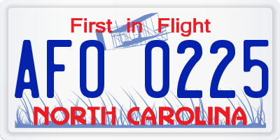 NC license plate AFO0225
