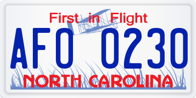NC license plate AFO0230