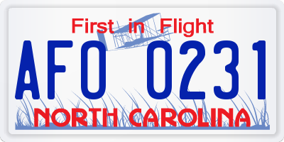 NC license plate AFO0231
