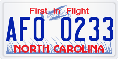 NC license plate AFO0233