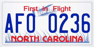 NC license plate AFO0236