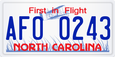 NC license plate AFO0243
