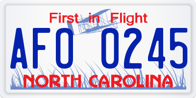 NC license plate AFO0245
