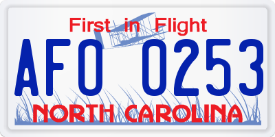 NC license plate AFO0253