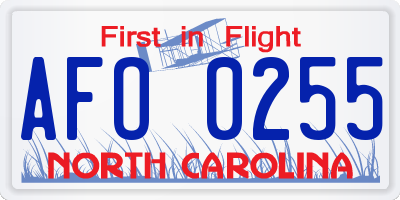 NC license plate AFO0255