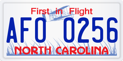 NC license plate AFO0256