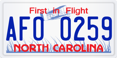 NC license plate AFO0259