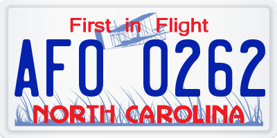 NC license plate AFO0262