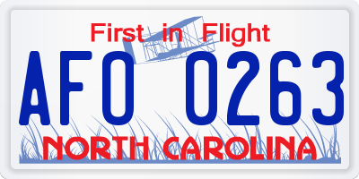 NC license plate AFO0263