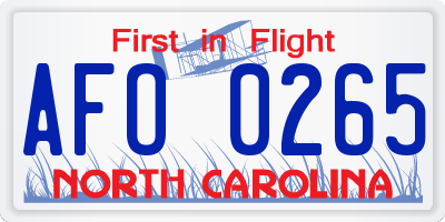 NC license plate AFO0265