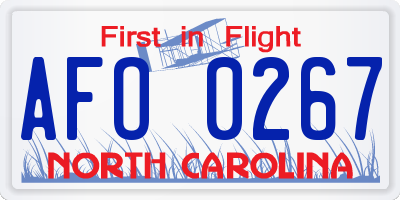 NC license plate AFO0267