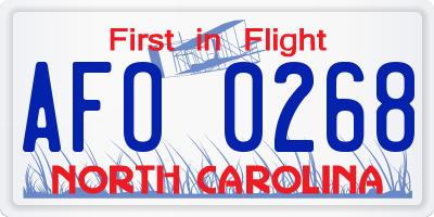 NC license plate AFO0268