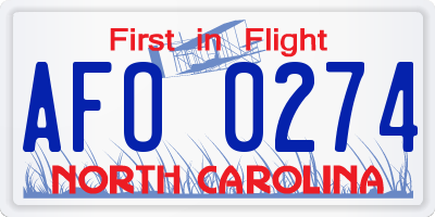 NC license plate AFO0274