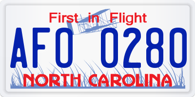 NC license plate AFO0280