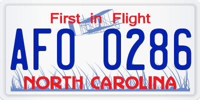 NC license plate AFO0286