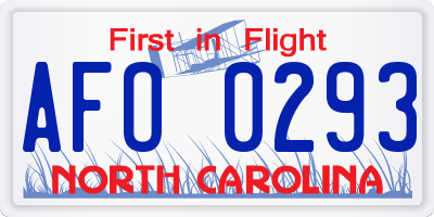 NC license plate AFO0293