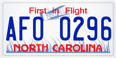 NC license plate AFO0296
