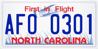 NC license plate AFO0301