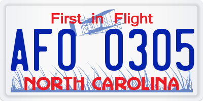 NC license plate AFO0305