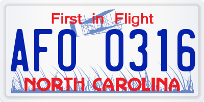 NC license plate AFO0316