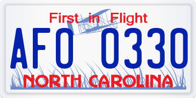 NC license plate AFO0330