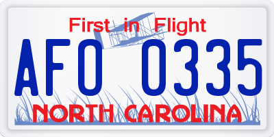 NC license plate AFO0335