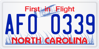 NC license plate AFO0339