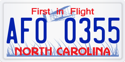 NC license plate AFO0355