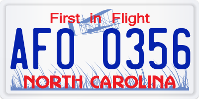 NC license plate AFO0356