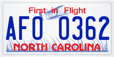 NC license plate AFO0362