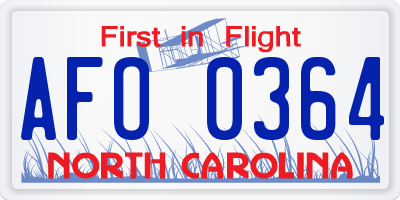 NC license plate AFO0364