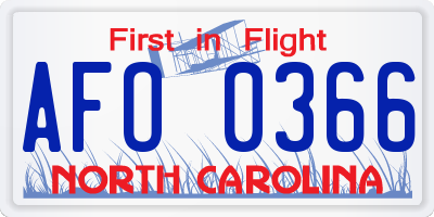 NC license plate AFO0366