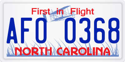 NC license plate AFO0368