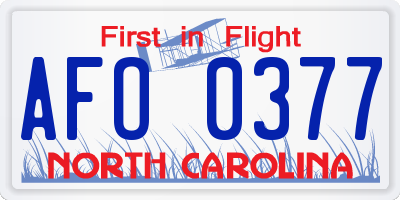 NC license plate AFO0377