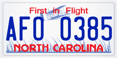NC license plate AFO0385