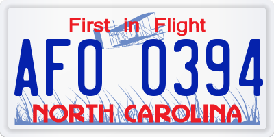 NC license plate AFO0394