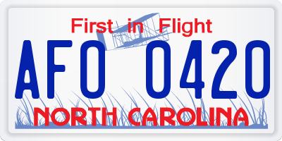 NC license plate AFO0420