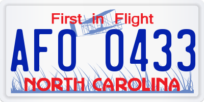 NC license plate AFO0433