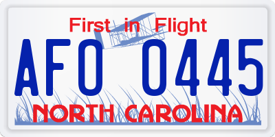 NC license plate AFO0445