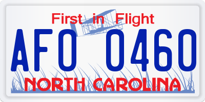 NC license plate AFO0460