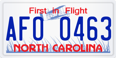 NC license plate AFO0463
