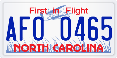 NC license plate AFO0465