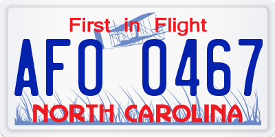 NC license plate AFO0467