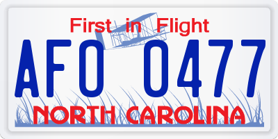 NC license plate AFO0477