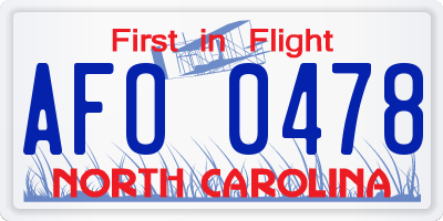 NC license plate AFO0478