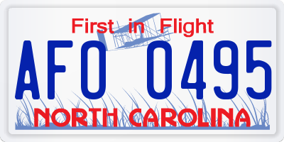 NC license plate AFO0495