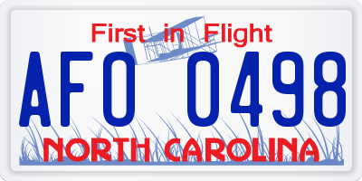 NC license plate AFO0498