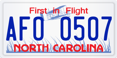 NC license plate AFO0507