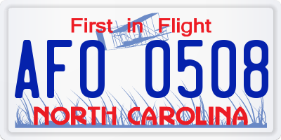 NC license plate AFO0508