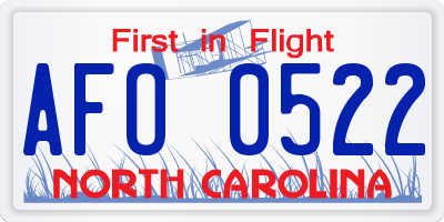 NC license plate AFO0522